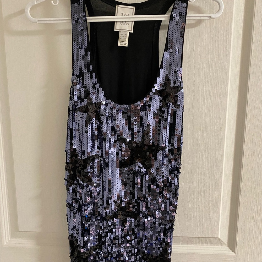Mango Black and Blue Sequin Tank Top